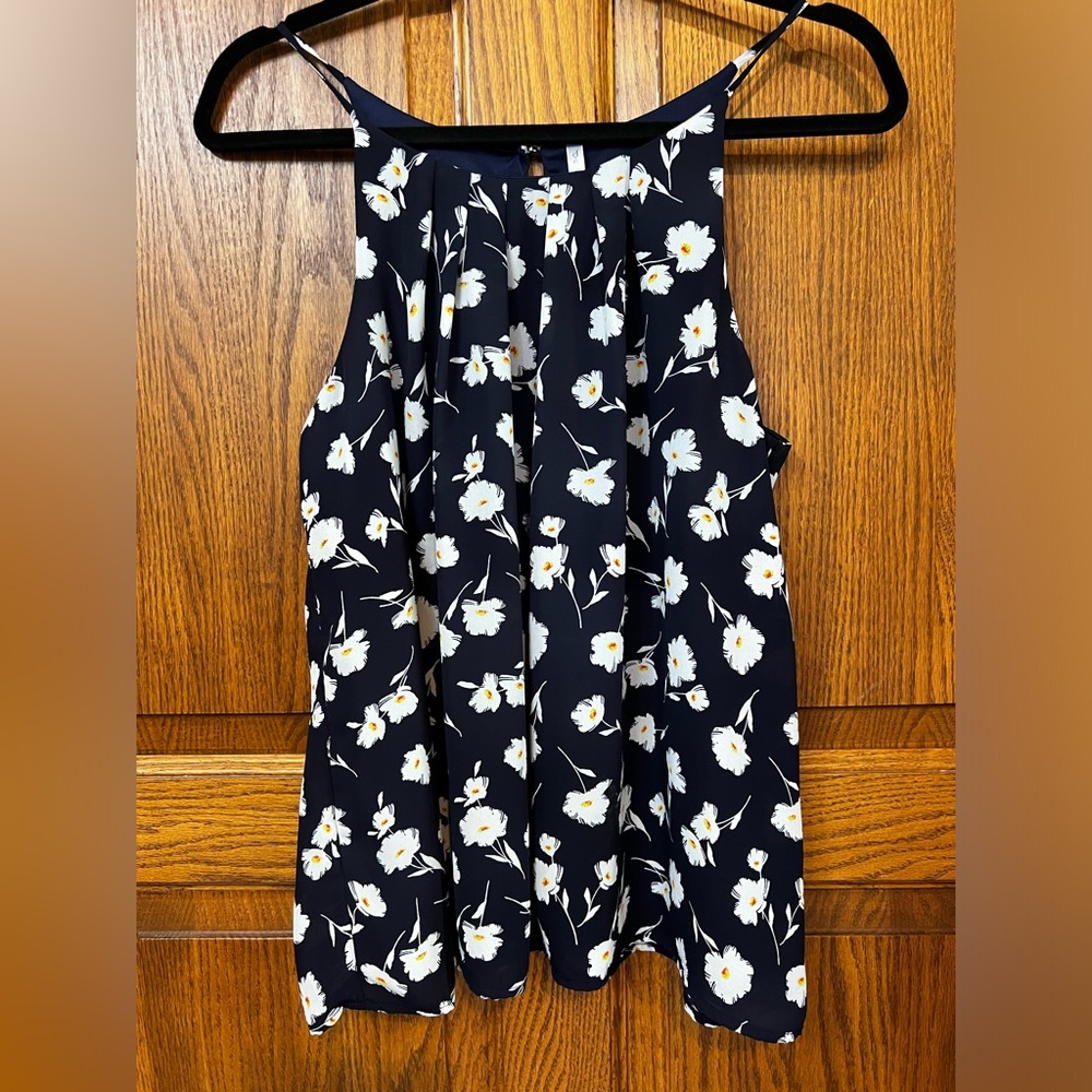 Navy floral lined tank L large dna couture